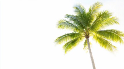 Isolated tropical palm tree on bright sunny white background