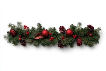 Festive garland with pine, cones, berries & ornaments