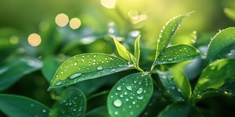 Leaves filled with morning dew drops