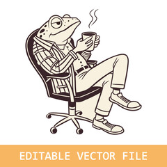 coffee time in frog, frog vector illustration