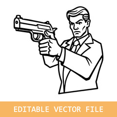 holding a firearm pistol with both hands vector illustration