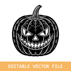 Halloween pumpkin flat clipart, vector stock illustration. Hand drawn black silhouete for decor, card, cutting, logo or t shirt design.