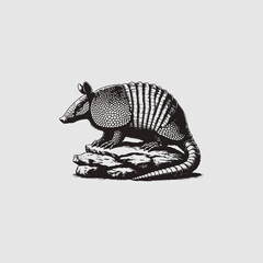 Armadillo on stone engraving hand drawn illustration