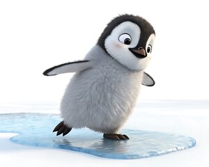 Cute Waddling Cartoon Penguin Chick in 3D Render