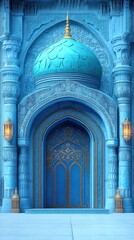Fototapeta premium A detailed rendering of a blue architectural structure with a dome