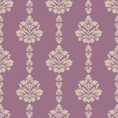 Elegant seamless damask floral pattern in purple background