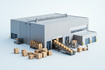 Clean background, 3D warehouse, logistics and sorting.
