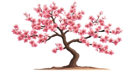 Obraz premium Pink cherry blossom tree, spring, isolated, white background, nature design