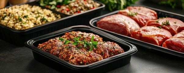 Fototapeta premium Rustic kitchen meal prep showcase modern home food arrangement cozy environment overhead view culinary artistry