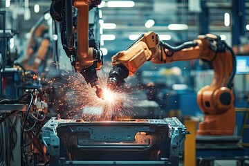 Industrial robots welding car parts