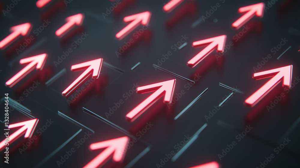 Poster ascending arrows: a close-up view of red glowing arrows pointing upwards, symbolizing growth, progre