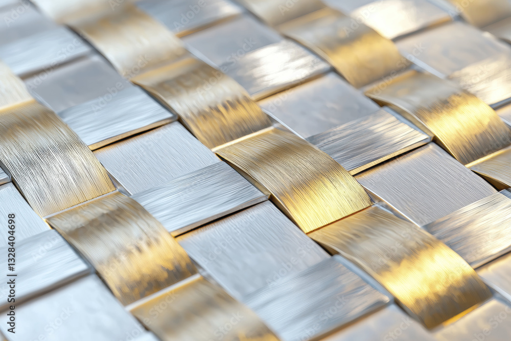 Aufkleber interlocking metallic geometric pattern with shiny silver and gold tones, creating modern and elegan