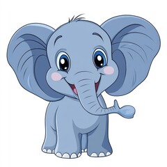 Fototapeta premium A cartoon illustration of a smiling baby elephant stands happily