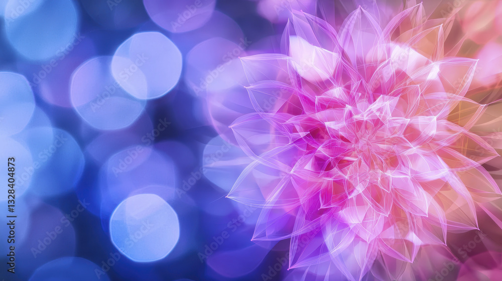 Aufkleber intricate mandala design with vibrant pink and blue bokeh background, creating mesmerizing visual ef