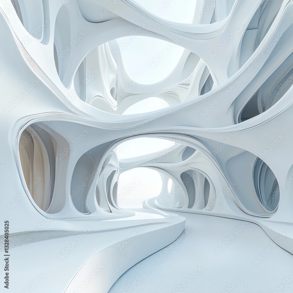 Aufkleber abstract modern architecture in 3d, focusing on curves and clean geometric shapes.