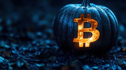 Glowing symbol carved into a Halloween pumpkin in the dark.