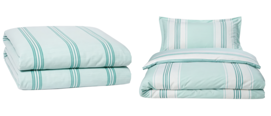 Teal striped bedding set isolated with transparent background