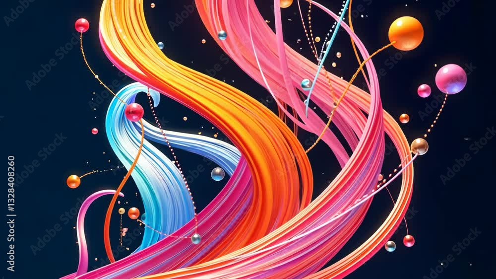 Poster A colorful swirl of balls and bubbles. The swirl is made up of many different colors and sizes of balls