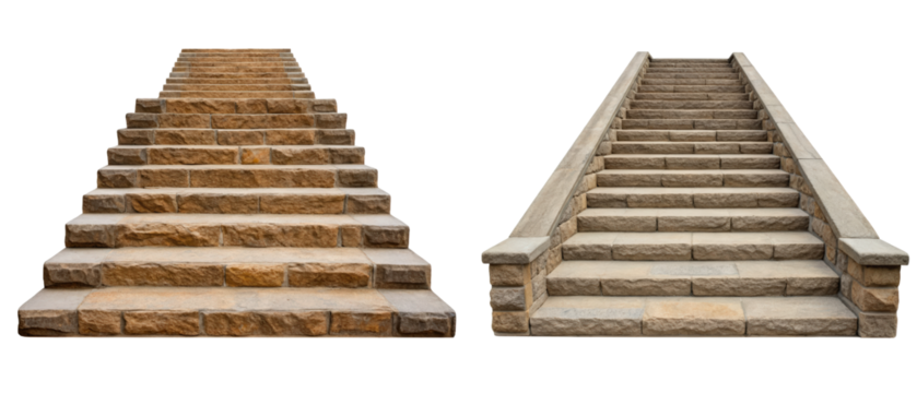 Two stone staircases isolated with transparent background