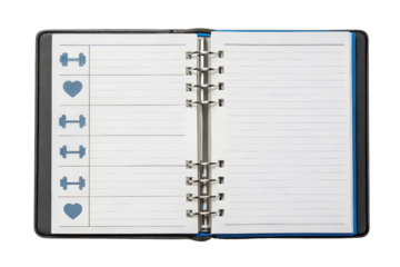 Open fitness journal isolated with transparent background