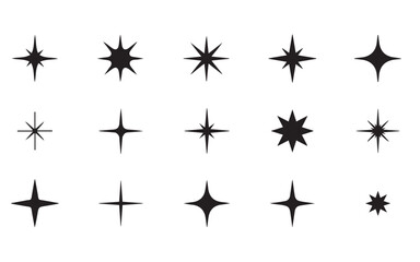 Shining Black Stars Collection. Set Of 15 Decorative Star Icons For Web Use. Different Style Silhouette Stars Abstract Element