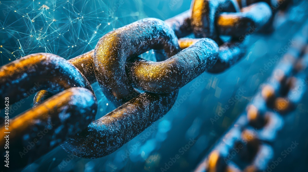 Poster cyber chain link: illustrating connectivity and security with a close-up shot of a metal chain links