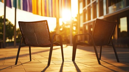 Two Chairs Bask in Golden Sunset Light