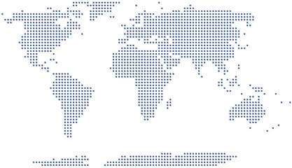 Simplified world map (Robinson projection) with blue square grid © Terry