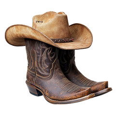 Pair of Brown Leather Cowboy Boots with a Straw Cowboy Hat