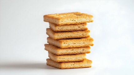 Crispy rusks stacked on white background ideal