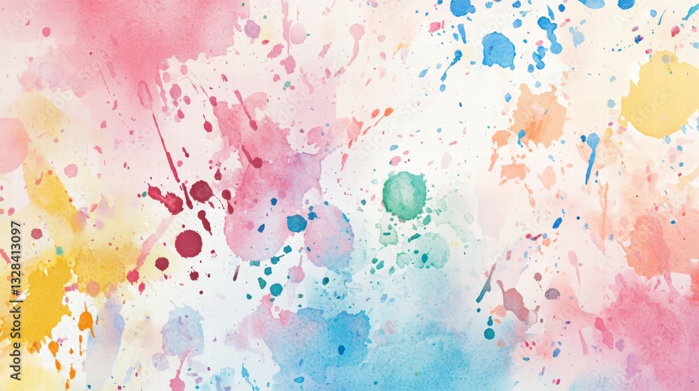Poster watercolor splatter: a vibrant splash of watercolor paints explodes across a smooth, textured surfac