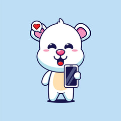 Polar bear cartoon vector illustration with mobile phone