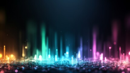 Fototapeta premium Abstract digital cityscape, vibrant glowing lines and points
