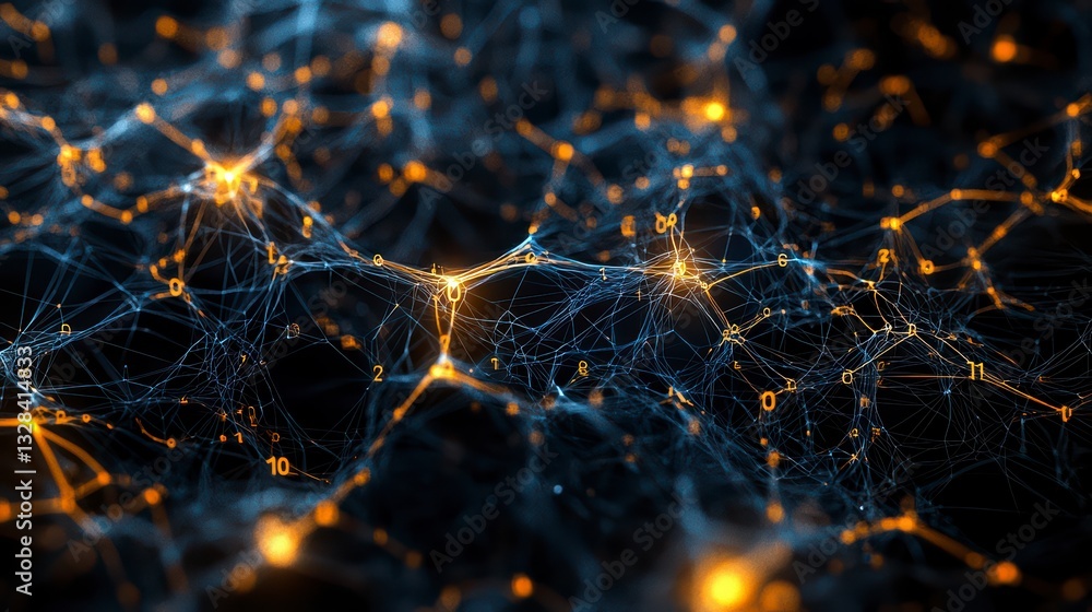 Aufkleber network connectivity: an abstract, intricate network of interconnected lines and glowing nodes, symb
