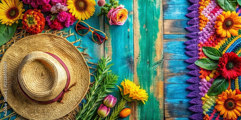 Poster summer boho vibes: hipster background with copy space for text or logo