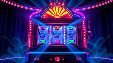 Dramatic neon-lit slot machine, ultra-realistic design.