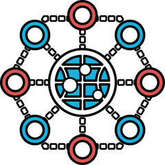A graphic of a globe with many circles around it
