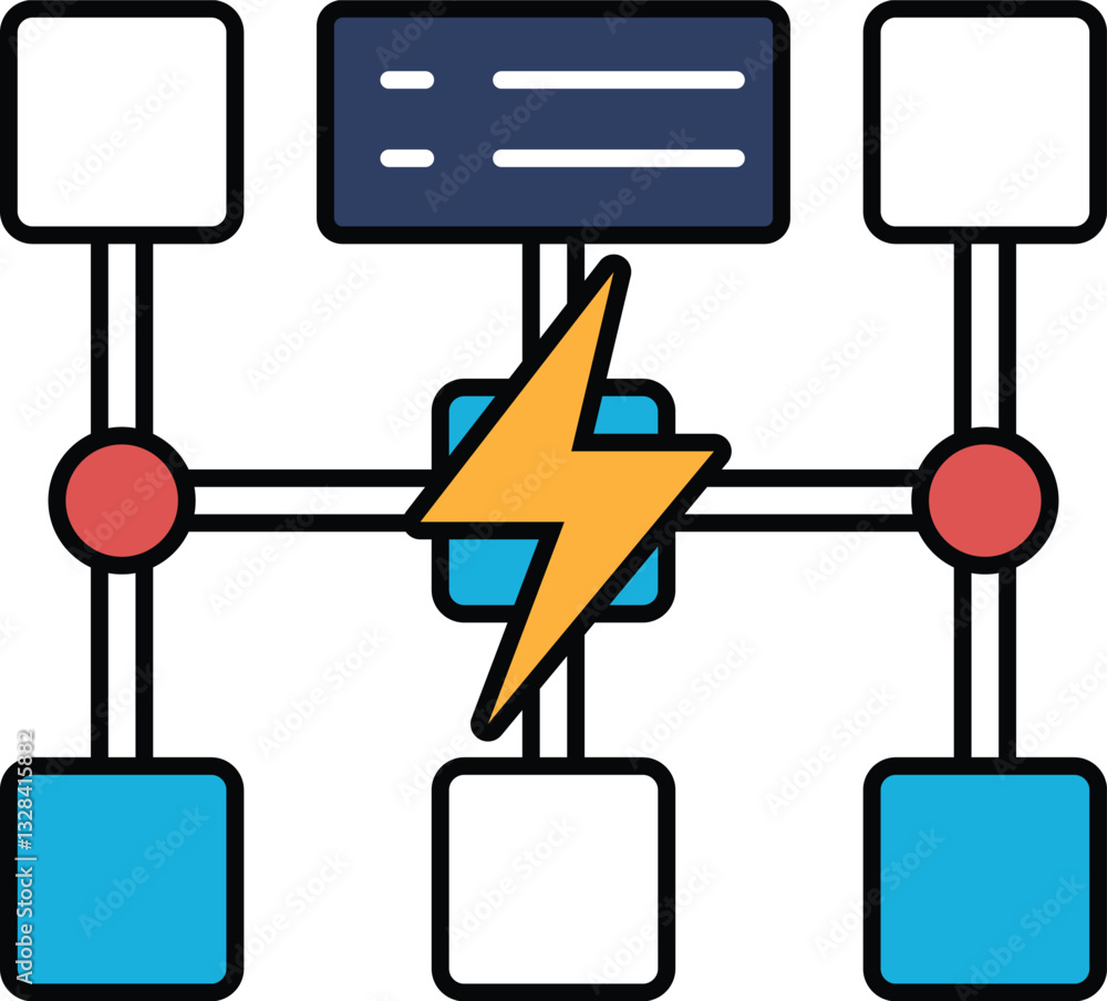 Poster a drawing of a network of wires with a lightning bolt in the middle