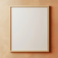 Obraz premium A light beige wooden frame, holding a blank white canvas, mounted on a pale