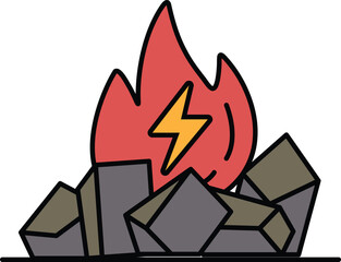 A cartoon drawing of a fire with a lightning bolt in the middle