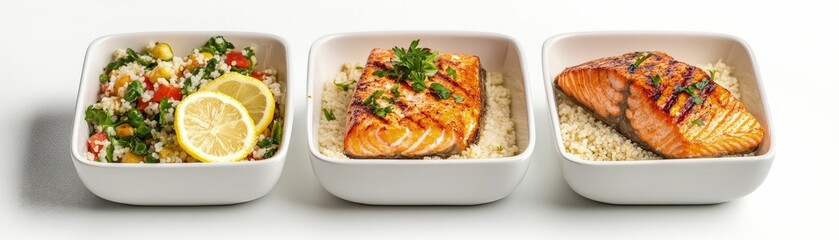 Elegant grilled salmon with couscous kitchen setting food photography culinary close-up gourmet meal preparation