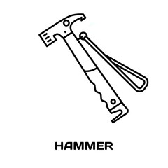Hammer editable stroke outline icon isolated on white background flat vector illustration, black outline, Pixel perfect