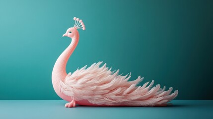 Elegant Pink Peacock with Flowing Feathers Displaying Beauty Against a Soft Blue Background for Artistic and Creative Illustrations