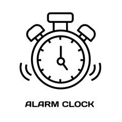 alarm clock editable stroke outline icon isolated on white background flat vector illustration, black outline, Pixel perfect
