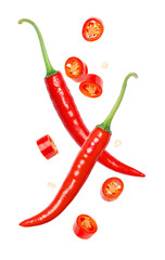 red hot chili pepper flying isolated