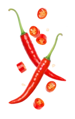 Fotobehang Chili Pepers red hot chili pepper flying isolated  © Amelia NF