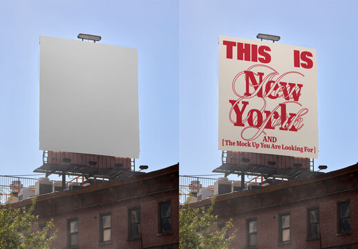 Mockup of a Bulletin Billboard in New York Cityscape Under Clear Sky