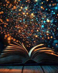 A book with glowing ideas swirling above it.