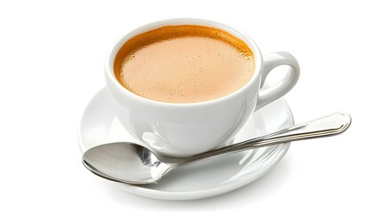 Cup of fresh brewed espresso with a spoon