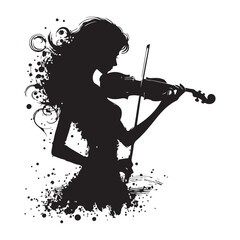 Violinist Silhouette Gracefully Playing Music with Artistic Flair Illustration